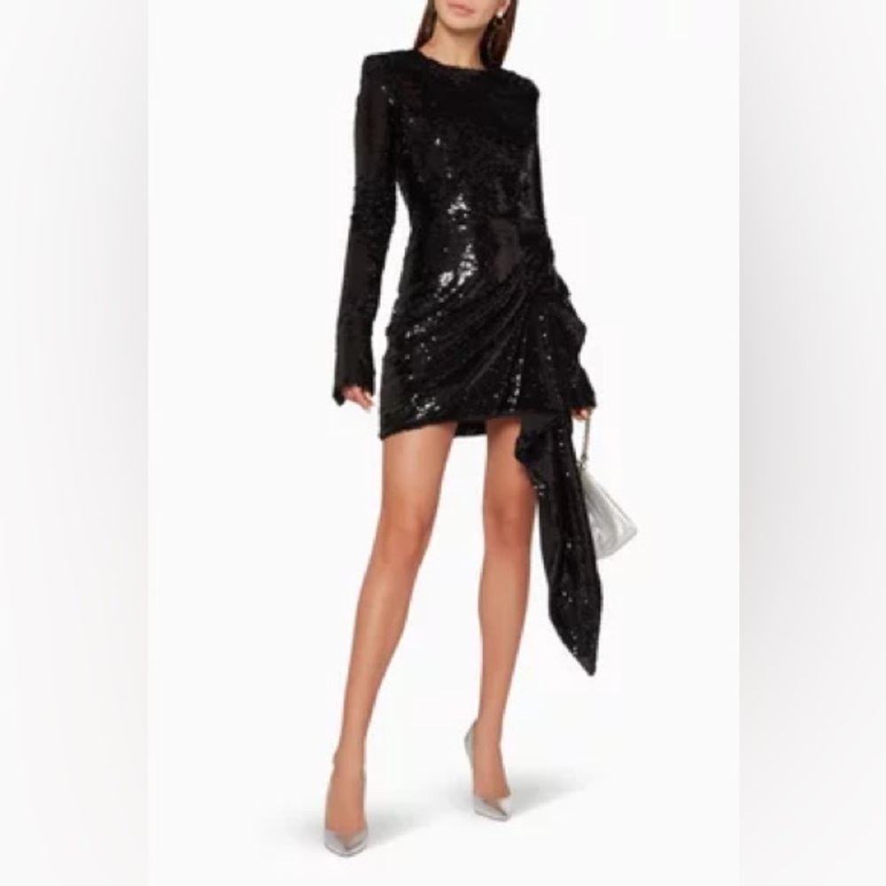 16ARLINGTON Black Sequin Ruched Dress. - Picture 4 of 9